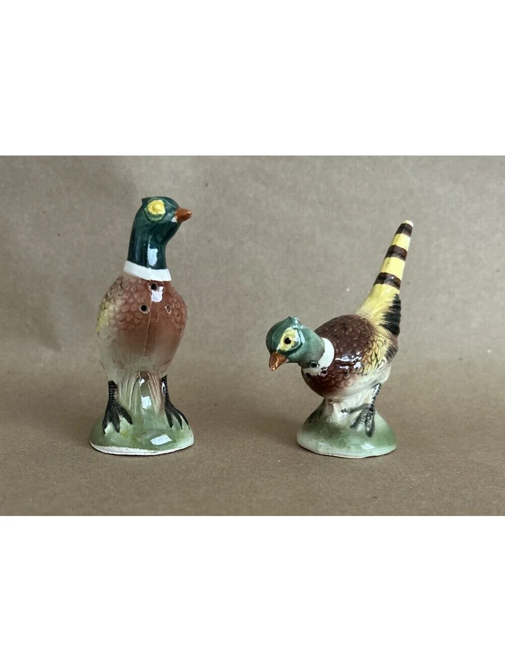 Vintage Ceramic pheasant salt and pepper shakers - both have corks